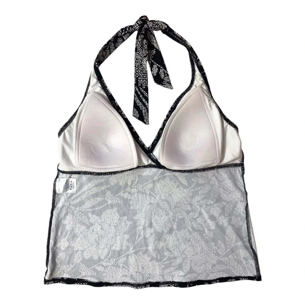 Lands' End black and white floral halter tankini top - Picture 3 of 9